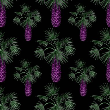 Modern tarzda palmiyeleri olan dikişsiz suluboya desen. Suluboya botanik tasarımı. Tropik renk baskısı. Egzotik tropik palmiye ağacı. Egzotik orman duvar kağıdı. Her amaç için harika bir tasarım.