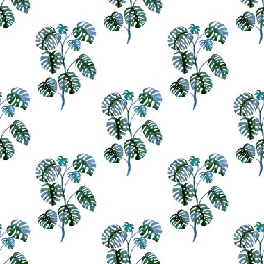 Modern tarzda palmiyeleri olan dikişsiz suluboya desen. Suluboya botanik tasarımı. Tropik renk baskısı. Egzotik tropik palmiye ağacı. Egzotik orman duvar kağıdı. Her amaç için harika bir tasarım.