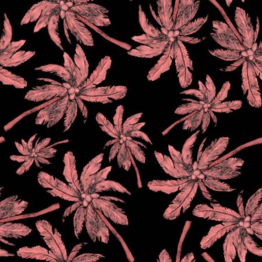 Modern tarzda palmiyeleri olan dikişsiz suluboya desen. Suluboya botanik tasarımı. Tropik renk baskısı. Egzotik tropik palmiye ağacı. Egzotik orman duvar kağıdı. Her amaç için harika bir tasarım.