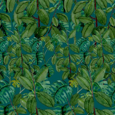 Modern tarzda palmiyeleri olan dikişsiz suluboya desen. Suluboya botanik tasarımı. Tropik renk baskısı. Egzotik tropik palmiye ağacı. Egzotik orman duvar kağıdı. Her amaç için harika bir tasarım.