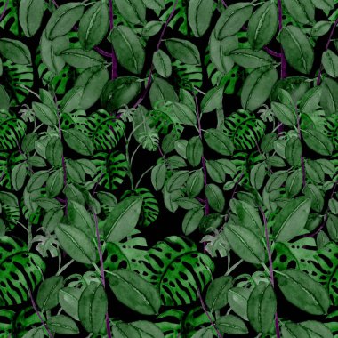 Modern tarzda palmiyeleri olan dikişsiz suluboya desen. Suluboya botanik tasarımı. Tropik renk baskısı. Egzotik tropik palmiye ağacı. Egzotik orman duvar kağıdı. Her amaç için harika bir tasarım.