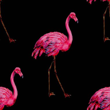 Dekorasyon tasarımı için flamingo ile harika bir suluboya deseni. Suluboya hayvani bir geçmişi var. Suluboya çizimi. Tropik illüstrasyon. Vahşi yaşamın kusursuz bir düzeni var.