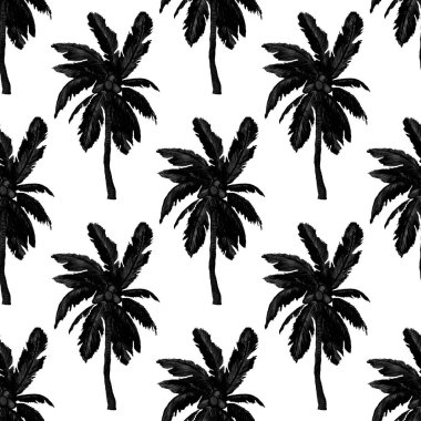 Modern tarzda palmiyeleri olan dikişsiz suluboya desen. Suluboya botanik tasarımı. Tropik renk baskısı. Egzotik tropik palmiye ağacı. Egzotik orman duvar kağıdı. Her amaç için harika bir tasarım.