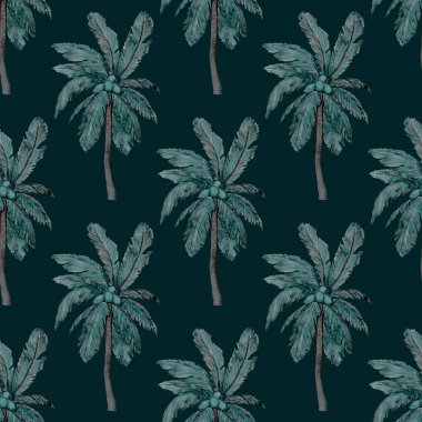 Modern tarzda palmiyeleri olan dikişsiz suluboya desen. Suluboya botanik tasarımı. Tropik renk baskısı. Egzotik tropik palmiye ağacı. Egzotik orman duvar kağıdı. Her amaç için harika bir tasarım.