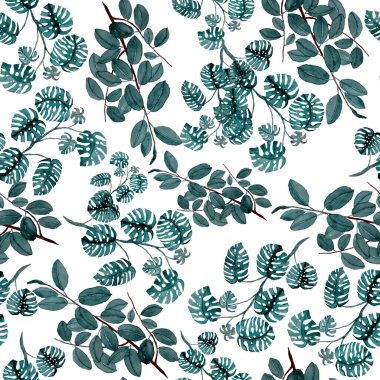 Modern tarzda palmiyeleri olan dikişsiz suluboya desen. Suluboya botanik tasarımı. Tropik renk baskısı. Egzotik tropik palmiye ağacı. Egzotik orman duvar kağıdı. Her amaç için harika bir tasarım.