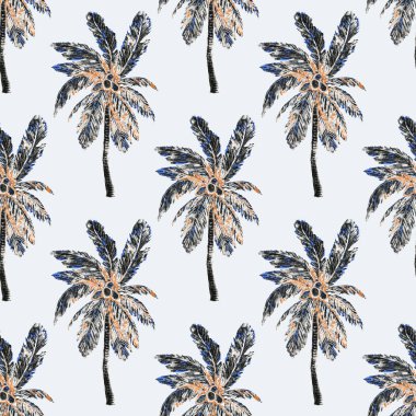 Modern tarzda palmiyeleri olan dikişsiz suluboya desen. Suluboya botanik tasarımı. Tropik renk baskısı. Egzotik tropik palmiye ağacı. Egzotik orman duvar kağıdı. Her amaç için harika bir tasarım.
