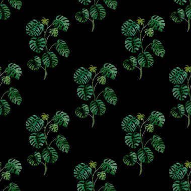 Modern tarzda palmiyeleri olan dikişsiz suluboya desen. Suluboya botanik tasarımı. Tropik renk baskısı. Egzotik tropik palmiye ağacı. Egzotik orman duvar kağıdı. Her amaç için harika bir tasarım.