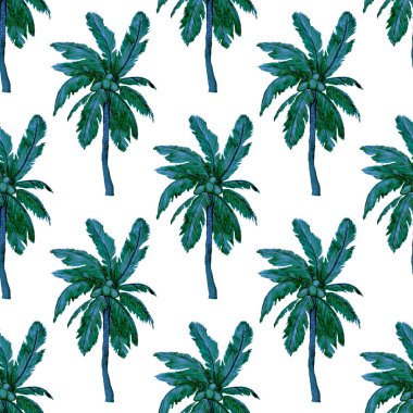 Modern tarzda palmiyeleri olan dikişsiz suluboya desen. Suluboya botanik tasarımı. Tropik renk baskısı. Egzotik tropik palmiye ağacı. Egzotik orman duvar kağıdı. Her amaç için harika bir tasarım.