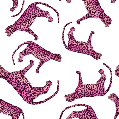 Leopar desenli sulu boya. Hayvani bir doku. Moda tarzı, kusursuz desen. Leopar arkaplanı