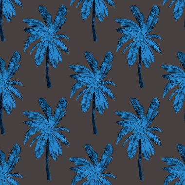 Modern tarzda palmiyeleri olan dikişsiz suluboya desen. Suluboya botanik tasarımı. Tropik renk baskısı. Egzotik tropik palmiye ağacı. Egzotik orman duvar kağıdı. Her amaç için harika bir tasarım.