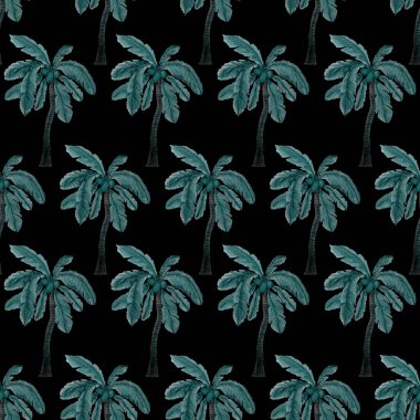 Modern tarzda palmiyeleri olan dikişsiz suluboya desen. Suluboya botanik tasarımı. Tropik renk baskısı. Egzotik tropik palmiye ağacı. Egzotik orman duvar kağıdı. Her amaç için harika bir tasarım.