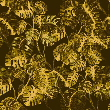 Modern tarzda palmiyeleri olan dikişsiz suluboya desen. Suluboya botanik tasarımı. Tropik renk baskısı. Egzotik tropik palmiye ağacı. Egzotik orman duvar kağıdı. Her amaç için harika bir tasarım.