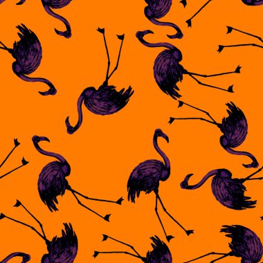 Dekorasyon tasarımı için flamingo ile harika bir suluboya deseni. Suluboya hayvani bir geçmişi var. Suluboya çizimi. Tropik illüstrasyon. Vahşi yaşamın kusursuz bir düzeni var.