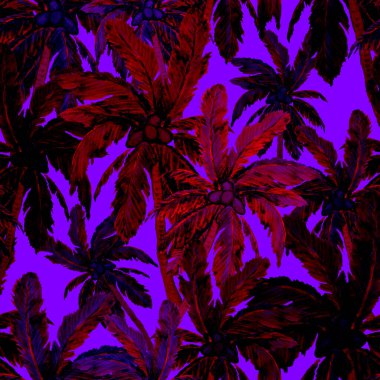 Modern tarzda palmiyeleri olan dikişsiz suluboya desen. Suluboya botanik tasarımı. Tropik renk baskısı. Egzotik tropik palmiye ağacı. Egzotik orman duvar kağıdı. Her amaç için harika bir tasarım.