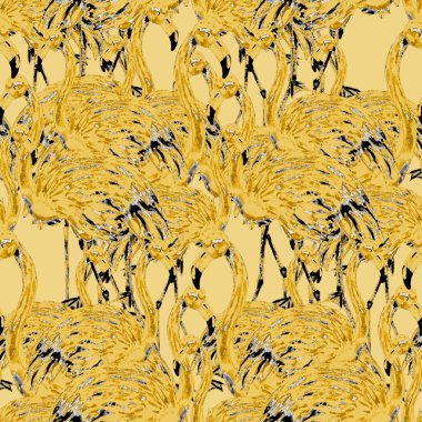 Dekorasyon tasarımı için flamingo ile harika bir suluboya deseni. Suluboya hayvani bir geçmişi var. Suluboya çizimi. Tropik illüstrasyon. Vahşi yaşamın kusursuz bir düzeni var.