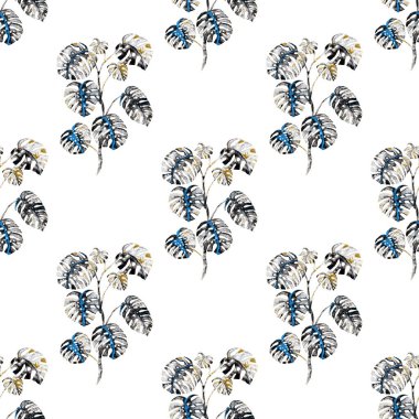 Modern tarzda palmiyeleri olan dikişsiz suluboya desen. Suluboya botanik tasarımı. Tropik renk baskısı. Egzotik tropik palmiye ağacı. Egzotik orman duvar kağıdı. Her amaç için harika bir tasarım.