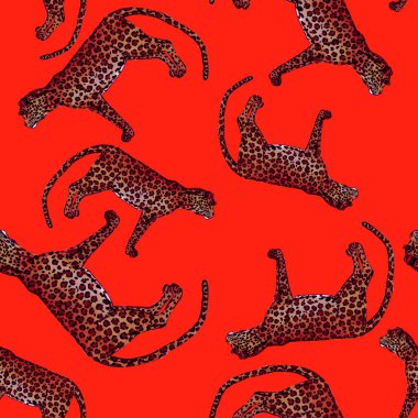 Leopar desenli sulu boya. Hayvani bir doku. Moda tarzı, kusursuz desen. Leopar arkaplanı