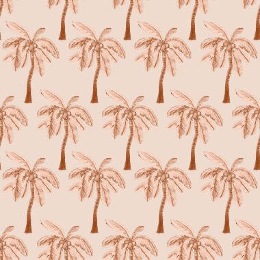 Modern tarzda palmiyeleri olan dikişsiz suluboya desen. Suluboya botanik tasarımı. Tropik renk baskısı. Egzotik tropik palmiye ağacı. Egzotik orman duvar kağıdı. Her amaç için harika bir tasarım.