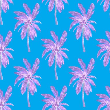 Modern tarzda palmiyeleri olan dikişsiz suluboya desen. Suluboya botanik tasarımı. Tropik renk baskısı. Egzotik tropik palmiye ağacı. Egzotik orman duvar kağıdı. Her amaç için harika bir tasarım.