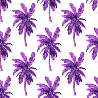 Modern tarzda palmiyeleri olan dikişsiz suluboya desen. Suluboya botanik tasarımı. Tropik renk baskısı. Egzotik tropik palmiye ağacı. Egzotik orman duvar kağıdı. Her amaç için harika bir tasarım.