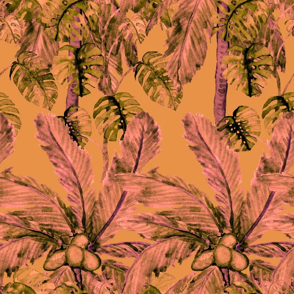 Watercolor Seamless Pattern Palms Modern Style Watercolor Botanical Design Tropical — Stock Photo, Image