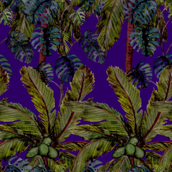 Akvarell Zökkenőmentes Minta Tenyérrel Modern Stílusban Akvarell Botanikai Tervezés Trópusi — Stock Fotó