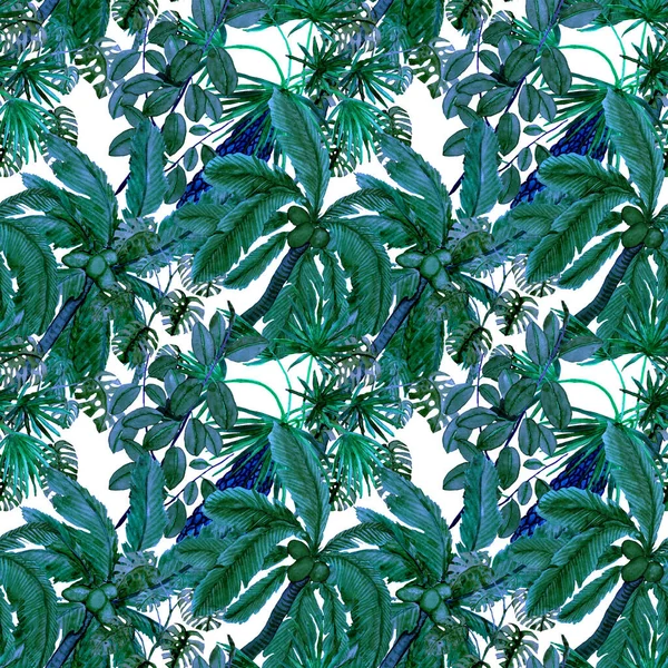 Modern Tarzda Palmiyeleri Olan Dikişsiz Suluboya Desen Suluboya Botanik Tasarımı — Stok fotoğraf