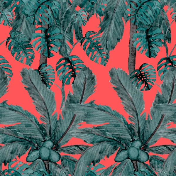 Akvarell Sömlöst Mönster Med Handflator Modern Stil Akvarell Botanisk Design — Stockfoto