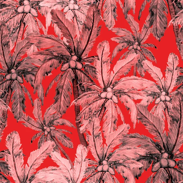 현대적 스타일로 야자나무가 컬러의 솔기없는 패턴이다 수채화 식물학적 인쇄물 야자나무 — 스톡 사진