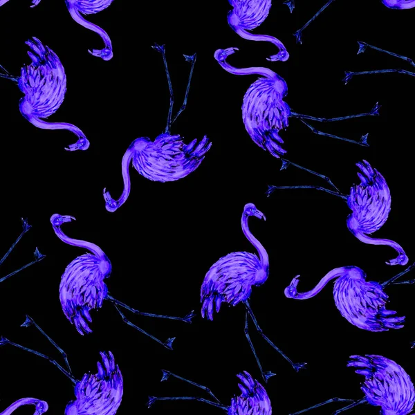 Dekorasyon tasarımı için flamingo ile harika bir suluboya deseni. Suluboya hayvani bir geçmişi var. Suluboya çizimi. Tropik illüstrasyon. Vahşi yaşamın kusursuz bir düzeni var.