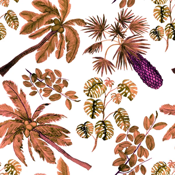 Akvarell Sömlöst Mönster Med Handflator Modern Stil Akvarell Botanisk Design — Stockfoto