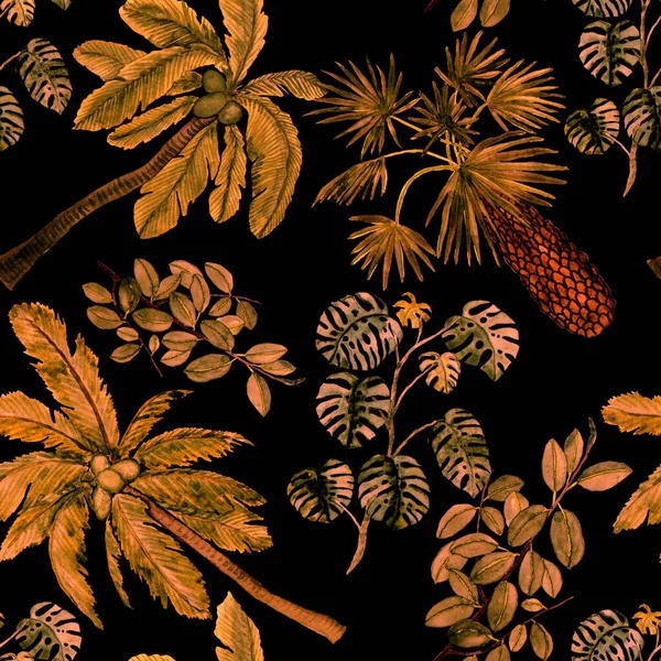 Akvarel Bezešvný Vzor Dlaněmi Moderním Stylu Botanický Design Akvarelu Tropický — Stock fotografie
