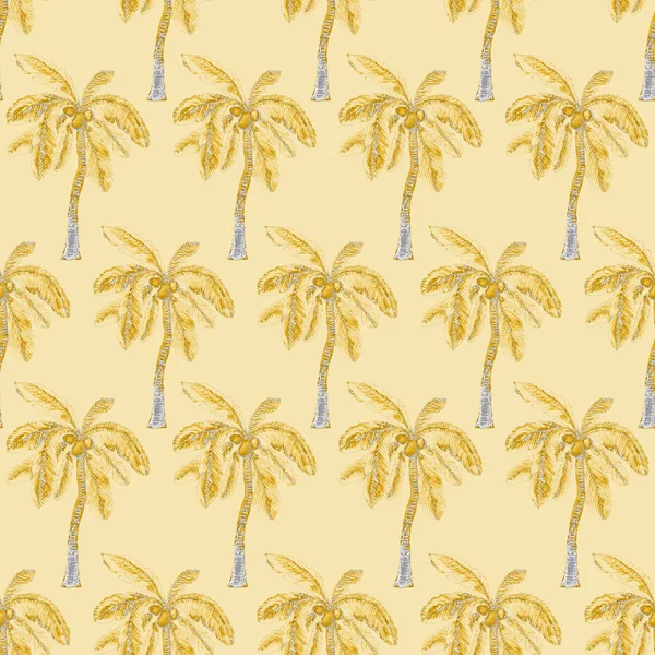 Watercolor seamless pattern with palms in modern style. Watercolor botanical design. Tropical color print. Exotic tropical palm tree. Exotic jungle wallpaper. Great design for any purposes.