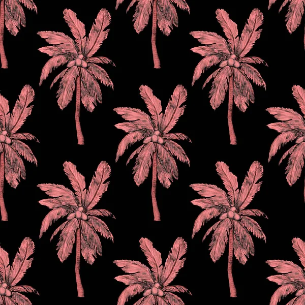 具有现代风格的掌心的水色无缝图案 水彩画的植物设计 热带彩色照片奇异的热带棕榈树 奇异的丛林壁纸 任何目的的伟大设计 — 图库照片