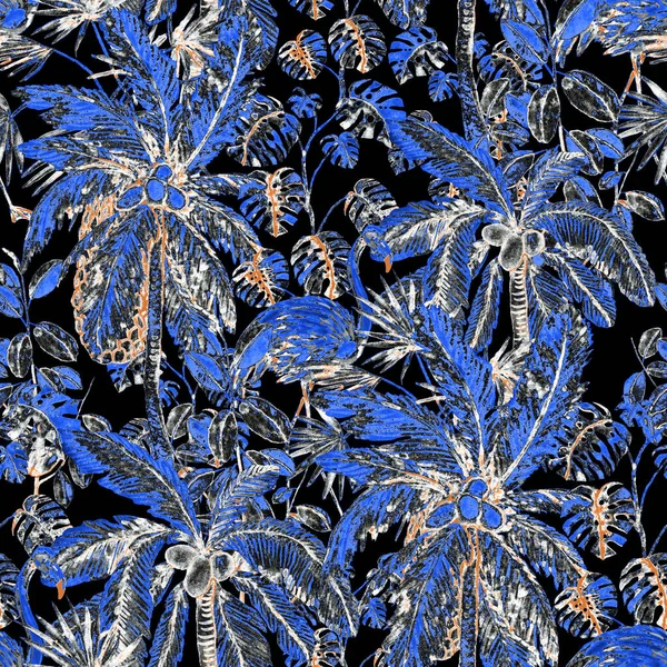 Тропічний Безшовний Візерунок Акварельним Фламінго Долонями Акварельна Ілюстрація Тропічна Ілюстрація — стокове фото