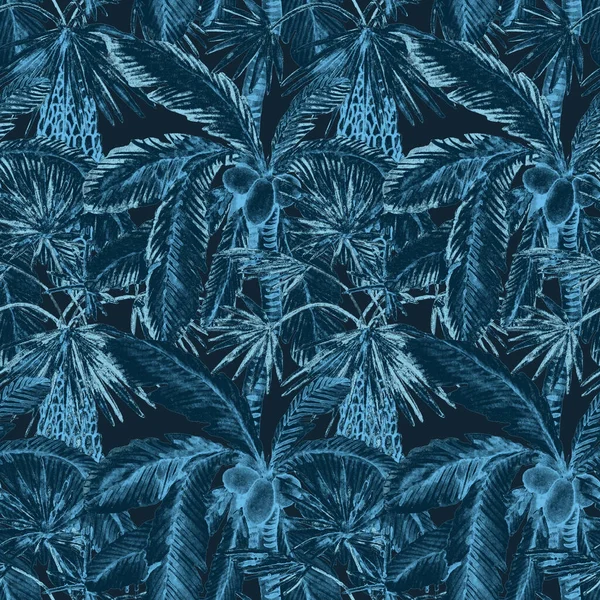 Акварельний Безшовний Візерунок Долонями Сучасному Стилі Акварельний Ботанічний Дизайн Тропічний — стокове фото
