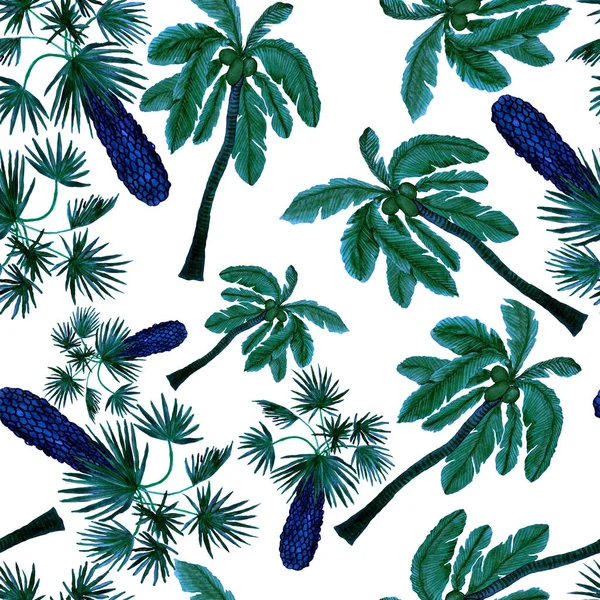 Акварельний Безшовний Візерунок Долонями Сучасному Стилі Акварельний Ботанічний Дизайн Тропічний — стокове фото