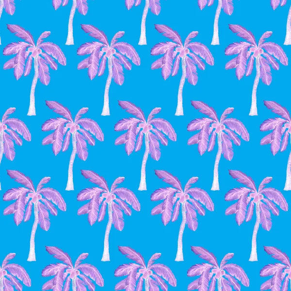Watercolor seamless pattern with palms in modern style. Watercolor botanical design. Tropical color print. Exotic tropical palm tree. Exotic jungle wallpaper. Great design for any purposes.