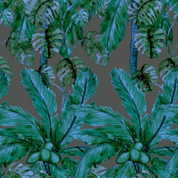 Wzór Bezszwowy Akwarela Palmami Nowoczesnym Stylu Projekt Botaniczny Akwareli Tropikalny — Zdjęcie stockowe