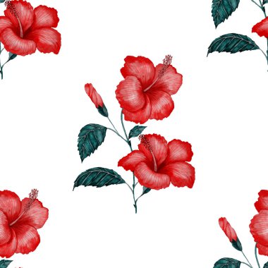 Tekstil tasarımı için suluboya tropikal yaprakları ve çiçekleri olan modern, soyut, dikişsiz desen. Geçmişe dönük parlak yaz geçmişi. Orman yaprakları çizimi. Mayo botanik tasarımı. Antika egzotik baskı.