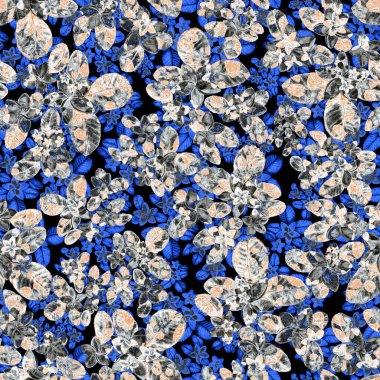 Tekstil tasarımı için suluboya tropikal yaprakları ve çiçekleri olan modern, soyut, dikişsiz desen. Geçmişe dönük parlak yaz geçmişi. Orman yaprakları çizimi. Mayo botanik tasarımı. Antika egzotik baskı.