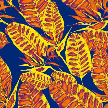 Tekstil tasarımı için suluboya tropikal yaprakları ve çiçekleri olan modern, soyut, dikişsiz desen. Geçmişe dönük parlak yaz geçmişi. Orman yaprakları çizimi. Mayo botanik tasarımı. Antika egzotik baskı.