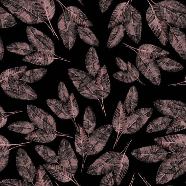 Tekstil tasarımı için suluboya tropikal yaprakları ve çiçekleri olan modern, soyut, dikişsiz desen. Geçmişe dönük parlak yaz geçmişi. Orman yaprakları çizimi. Mayo botanik tasarımı. Antika egzotik baskı.