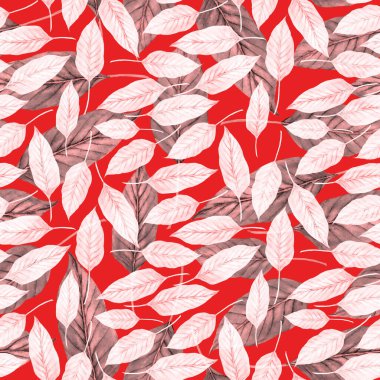 Tekstil tasarımı için suluboya tropikal yaprakları ve çiçekleri olan modern, soyut, dikişsiz desen. Geçmişe dönük parlak yaz geçmişi. Orman yaprakları çizimi. Mayo botanik tasarımı. Antika egzotik baskı.