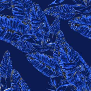 Tekstil tasarımı için suluboya tropikal yaprakları ve çiçekleri olan modern, soyut, dikişsiz desen. Geçmişe dönük parlak yaz geçmişi. Orman yaprakları çizimi. Mayo botanik tasarımı. Antika egzotik baskı.