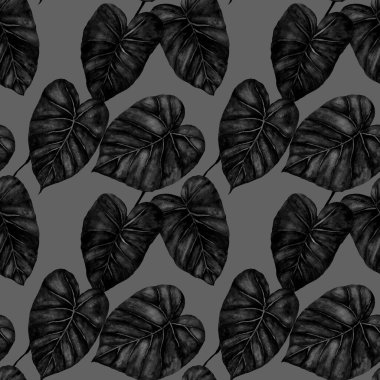 Tekstil tasarımı için suluboya tropikal yaprakları ve çiçekleri olan modern, soyut, dikişsiz desen. Geçmişe dönük parlak yaz geçmişi. Orman yaprakları çizimi. Mayo botanik tasarımı. Antika egzotik baskı.
