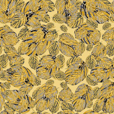 Tekstil tasarımı için suluboya tropikal yaprakları ve çiçekleri olan modern, soyut, dikişsiz desen. Geçmişe dönük parlak yaz geçmişi. Orman yaprakları çizimi. Mayo botanik tasarımı. Antika egzotik baskı.