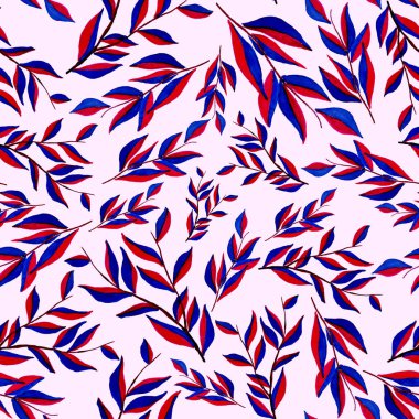 Tekstil tasarımı için suluboya tropikal yaprakları ve çiçekleri olan modern, soyut, dikişsiz desen. Geçmişe dönük parlak yaz geçmişi. Orman yaprakları çizimi. Mayo botanik tasarımı. Antika egzotik baskı.