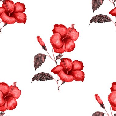 Tekstil tasarımı için suluboya tropikal yaprakları ve çiçekleri olan modern, soyut, dikişsiz desen. Geçmişe dönük parlak yaz geçmişi. Orman yaprakları çizimi. Mayo botanik tasarımı. Antika egzotik baskı.