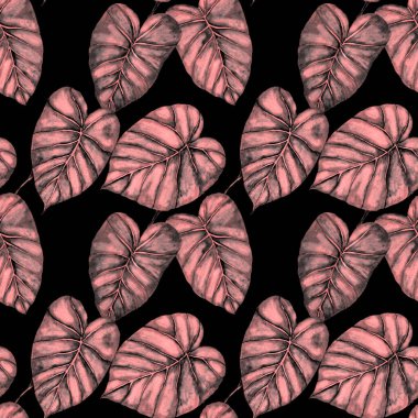 Tekstil tasarımı için suluboya tropikal yaprakları ve çiçekleri olan modern, soyut, dikişsiz desen. Geçmişe dönük parlak yaz geçmişi. Orman yaprakları çizimi. Mayo botanik tasarımı. Antika egzotik baskı.